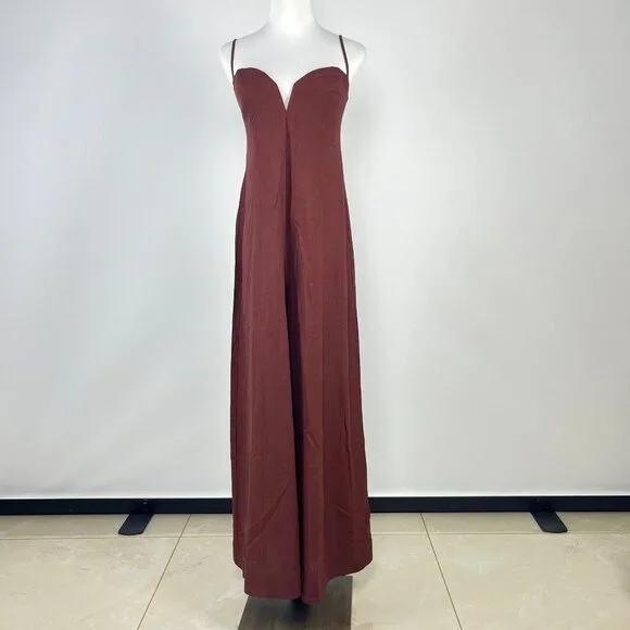 NWOT Farm Rio Linen Blend Sleeveless Halter Wide Leg Jumpsuit Sz L Brown